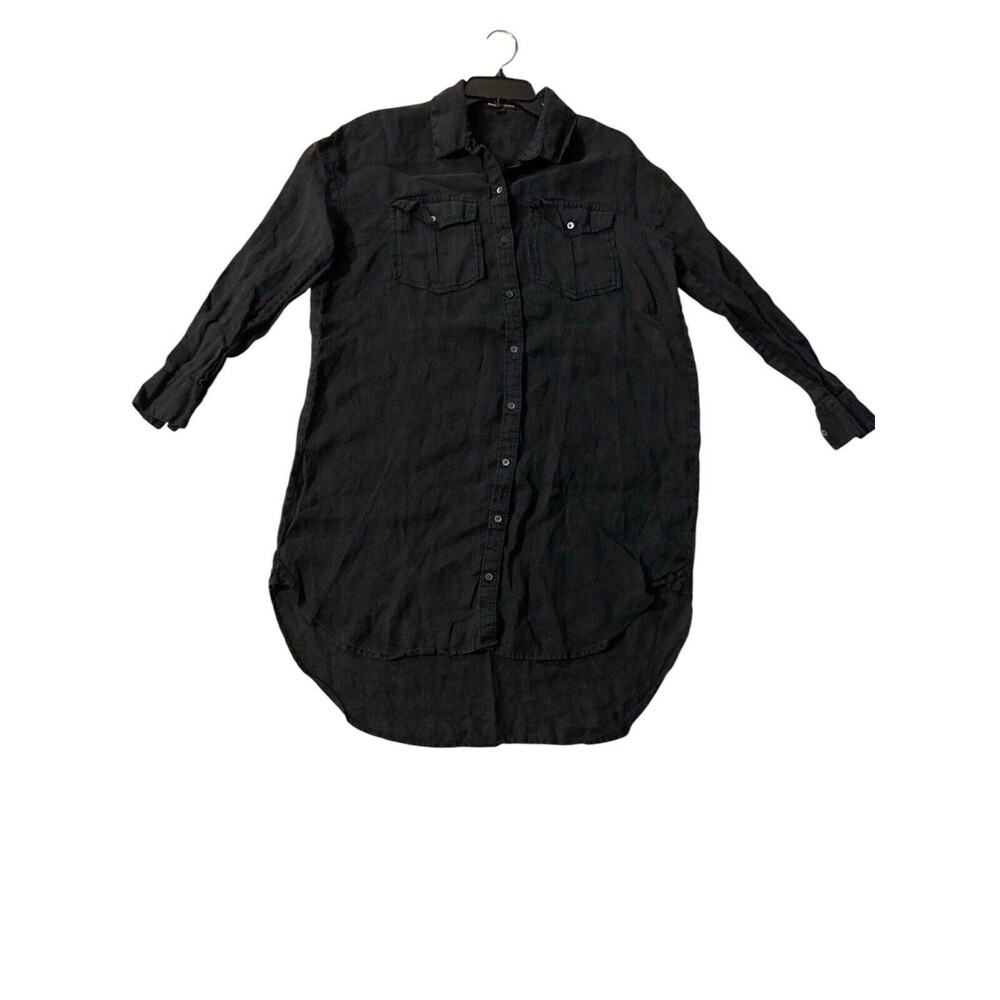 James Perse Shirt Dress Women Size 1 Black‎ Long Sleeve Collar Standard B